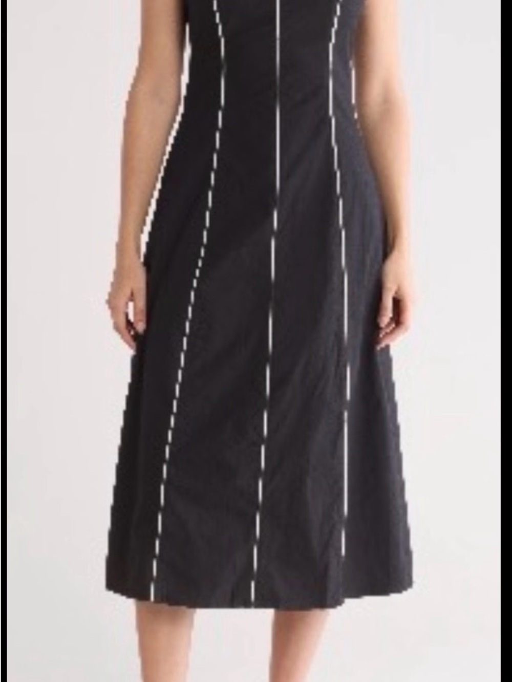 Lush Black Midi Dress with Subtle Paneled Seams